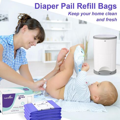 Refills Compatible with Dekor Classic Diaper Pail Refills | 8 Count for 4752 Diapers(Extra 20% Lengths) Diaper Pail Bags with Extra 30% Thickness Powerful Odor Eliminate Lavender Scent for Baby/Adult in Saudi Arabia