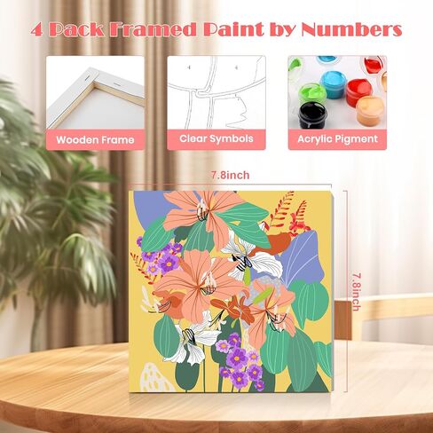 MISCER 4 Pack Animals Paint by Numbers for Kids Adults, Cartoon Paint by Number Kits for Kids, DIY Animals Oil Painting Suitable for Home Decoration (8x8inch) in Saudi Arabia