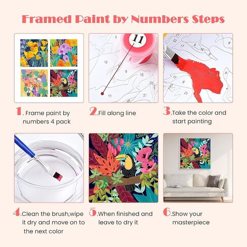 MISCER 4 Pack Animals Paint by Numbers for Kids Adults, Cartoon Paint by Number Kits for Kids, DIY Animals Oil Painting Suitable for Home Decoration (8x8inch) in Saudi Arabia