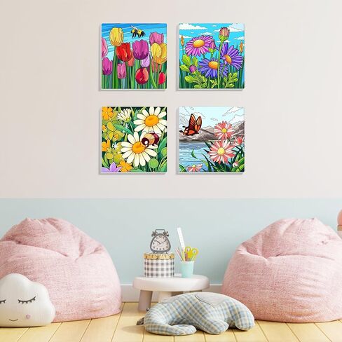 MISCER 4 Pack Animals Paint by Numbers for Kids Adults, Cartoon Paint by Number Kits for Kids, DIY Animals Oil Painting Suitable for Home Decoration (8x8inch) in Kuwait