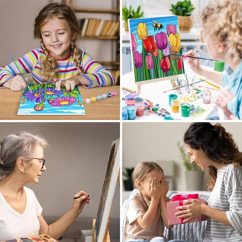 MISCER 4 Pack Animals Paint by Numbers for Kids Adults, Cartoon Paint by Number Kits for Kids, DIY Animals Oil Painting Suitable for Home Decoration (8x8inch) in Kuwait