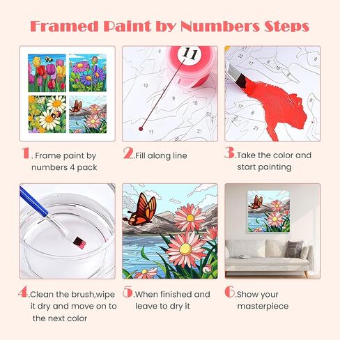 MISCER 4 Pack Animals Paint by Numbers for Kids Adults, Cartoon Paint by Number Kits for Kids, DIY Animals Oil Painting Suitable for Home Decoration (8x8inch) in Kuwait