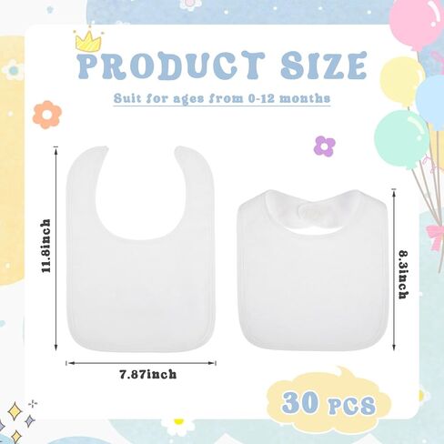 Toulite 30 Pcs White Bibs for Baby Washable Reusable Waterproof Feeder Bibs Cotton Baby Bibs with Double Sided Design in Saudi Arabia
