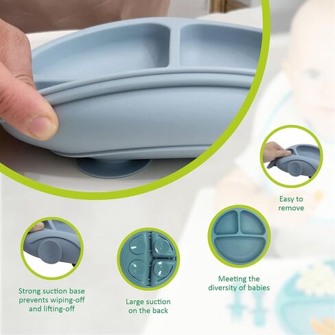 مجموعة تغذية الأطفال من السيليكون - مجموعة أطباق وأطباق الأطفال، مستلزمات تغذية الأطفال الصغار، أواني الأطفال، مستلزمات تغذية الأطفال، أطباق الأطفال مع الشفط، مجموعة أكل الأطفال، أوعية جيروسكوبية للأطفال الصغار (أزرق داكن) in Saudi Arabia