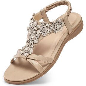 TEMOFON Sandals for Women Flat Dressy: Summer Flower Sandals with Ankle Strap Comfortable Casual Walking Flat Sandals Size 5-11