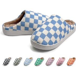 Memory Foam Slippers for Women Mens House Slippers for Woman Checkered Slippers Casual Soft Shoes Warm Fuzzy Bedroom Slippers Women with Faux Fur Lining Indoor Outdoor Pink White Black