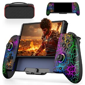 Gammeefy Joypad Controller with Carry Case for Nintendo Switch/OLED, One-Piece Ergonomic Switch Controller With 9 Lights Color, Wireless Switch Remote for Those Who Prefer Handheld Mode