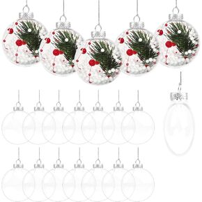 24PCS Clear Plasitc Discs Ornaments,3.15 Inch Clear Flat Fillable Hanging Ornament Ball Transparent Fillable Ornaments Balls for DIY Craft Projects Wedding Christmas Tree Home Decor