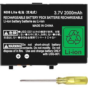 Game Battery Replacement for Nintendo DS Lite/NDS Lite Game Console, 2000mAh 3.7V Lithium-ion New Upgrade Rechargeable Battery Pack with 1x Repair Tool, Not for DSi, DSi XL, DSi LL