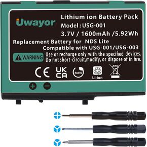 DS Lite Battery, 1600mAh Rechargeable Battery for Nintendo DS Lite with Tool Kit