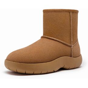 Athlefit Genuine Suede Snow Boots for Women Winter Warm Fur Lined Anti-Slip Slip On Ankle Boots