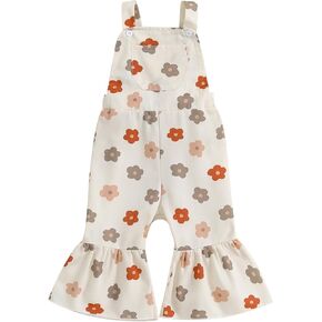 Lefyira Baby Girl Bell Bottom Romper Floral Flare Jeans Jumpsuit Toddler Denim Overalls Suspender Pants Fall Winter Clothes