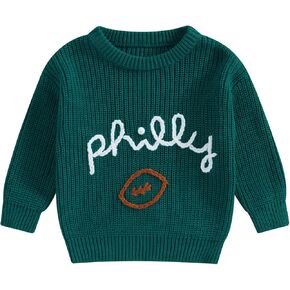 Honganda Newborn Baby Boy Girl Football Outfit Long Sleeve Cable Knit Philly Eagles Embroidered Sweater Pullover Knitwear Top