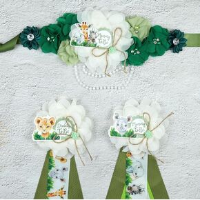 3 Pack Safari Mom to Be Sash Daddy to Be Corsage Pins Flower, Jungle Animal Baby Shower Sash, Maternity Sash Belly Belt Gift for Gender Reveal Baby Shower Decorations Mommy Dad