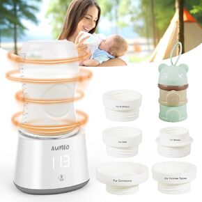 Bottle Warmer, Portable Baby Bottle Warmer for Travel with 5 Adapters & Detachable Dispenser, Rechargeable Bottle Warmer Cordless for Breastmilk Formula with Smart Temperature Control, Leak-Proof