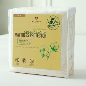 Deluxe Waterproof Organic Mattress Protector Crib - Certified Organic Cotton, Breathable Mattress Pad Cover - New 280 GSM Comfort - Jersey Cotton Skirt - Fitted Comfort