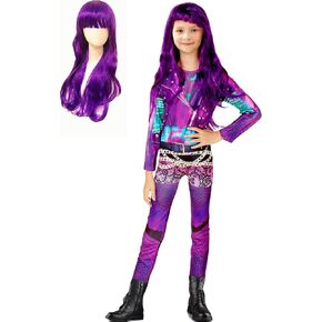 Girls Mal and Evie Jumpsuit Kids Bodysuit with Wig for 5-12Y Girls Casual and Party Outfit