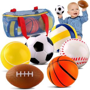 Balls Toys Gift for Toddlers 3 4 5 Years Old,6 Small Sports Foam Balls for Baby with Soccer Ball,Basketball,Football,Baseball,Tennis Ball and Volleyball,Mini Soft Balls for Kids Boys Girl