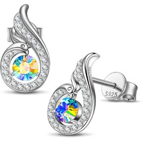 Kate Lynn "Rise From the Ashes" Sterling Silver Phoenix Earrings, Stud Earrings with Crystals from Austria, Packaged with Jewelry Box, Birthday Gifts for Women, Symbol of Luck and Renewal