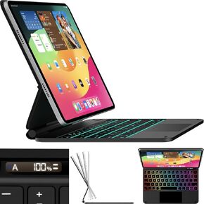 Snugg iPad Air 13 Case with Keyboard with Apple Pencil Holder & Live Battery Display - Wireless Bluetooth Backlit Magic Keyboard 13 Case for iPad 13 Case with Keyboard - White