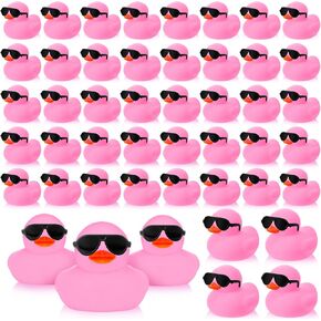 Sosation 48 Pack Mini Rubber Ducks with Sunglasses Sets Duck Bath Toys Squeaky Rubber Ducks Float Bathtub Duckies for Little One Birthday Party Favors Class Carnival Prizes Car Decor(Blue)