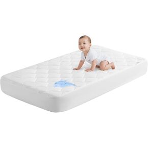 SLEEP ZONE Waterproof Crib Mattress Protector 1 Pack, Elastic Fitted Twin Mattress Pad Ultra Soft and Breathable, Machine Washable Mattress Cover for Standard Baby Crib Size 52''x28''