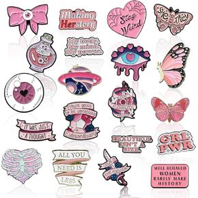 Inbagi 20 Pcs Women Girl Power Enamel Pin Aesthetic Cute Flower Enamel Pin Pink Preppy Feminism Enamel Lapel Pin Women Empowerment Brooch for Gifts Backpack Hat