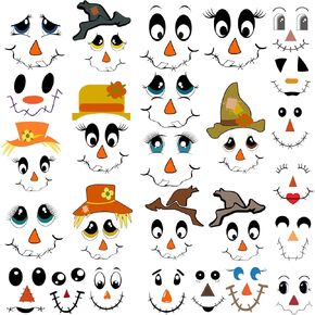 26 Pcs Fall Scarecrow Face Vinyl Decals Scarecrow Faces DIY Craft Vinyl Art Stickers, Scarecrow Wall Decals Stickers Halloween Fall Thanksgiving Christmas Glass Window Sticker