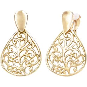 Rosemarie & Jubalee Women's Chic Statement Metal Shaped Filigree Cut Out Dangle Clip On Style Earrings