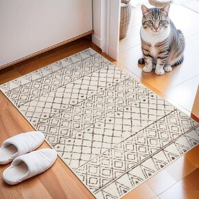 2'6"x12' Hallway Runner Rug Washable - Moroccan Non Slip Bedroom Rugs with Rubber Backing Soft Long Floor Mat Low Pile Farmhouse Carpet for Front Door Entryway 2'6"x12' Geo Grey