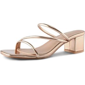 Shoe'N Tale Strappy Heels For Women Low Chunky Block Heel Heeled Sandals Square Open Toe Slip On Slides Mules