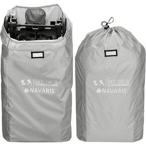 Navaris Gate Check Transport Bag for Baby Seat - Durable Baby Carrier Cover for Stroller - Waterproof 210D Baby Bags for Prams - Adjustable Straps, Light Grey, 114 x 53 x 35cm