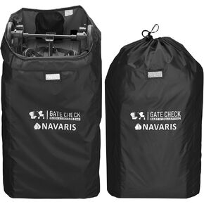 Navaris Gate Check Transport Bag for Baby Seat - Durable Baby Carrier Cover for Stroller - Waterproof 210D Baby Bags for Prams - Adjustable Straps, Light Grey, 114 x 53 x 35cm