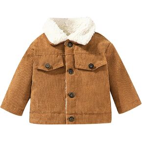 Happy Cherry Toddler Corduroy Jacket for Baby Boys Girls Winter Warm Fleece Coat Sherpa Lined Lapel Button Down Outwear