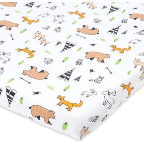 Joey + Joan Bassinet Fitted Sheet for 15 x 33 Inch Oval, Rectangular and Hourglass Mattress Pad – Woodlands - 1 Pack
