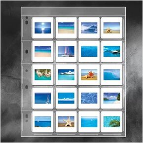 Lineco, Polypropylene Archival Slide Storage Album Pages, Top Loading Page Sleeves, Pages Hold 20 2X2 Inch Slides, Sheet Size 9.375x11.375 Inch, Pack of 50