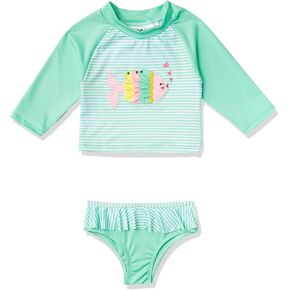 Girls Baby Two Piece Rashguard Set with Ruffle Trim