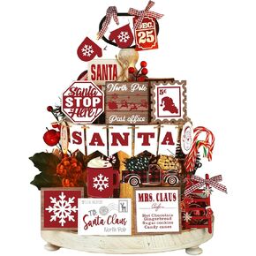 17 Pcs Christmas Tiered Tray Decor Christmas Jesus Theme Tray Decor Vintage Farmhouse Nativity Decor Angels Mangers Jesus' Birth Wooden Decor for Home Table Mantel Party