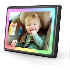 Baby Car Mirror with Light, 7 RGB Colors, 360° Adjustable Rear Facing Car Seat Mirror, Wide Clear View & Shatterproof Safety for Infant Newborn Toddler with Remote for Universal Car