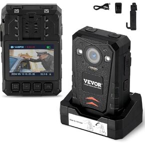 VEVOR 1440P HD Police Body Camera, 128GB Body Cam with Audio Video Recording Picture, Built-in 3500 mAh Battery, 2.0" LCD, Infrared Night Vision, Waterproof GPS Personal Body Cam for Law Enforcement