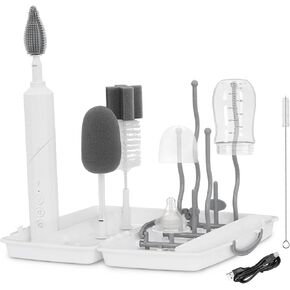Yoobao Electric Baby Bottle Brush Cleaner Kit, Rechargeable Automatic Bottle Cleaner Brush Set with Drying Rack, 3 Speed Cleaning Modes, Nipple,Straw,Sponge Brush, Ideal Present for After Birth Moms