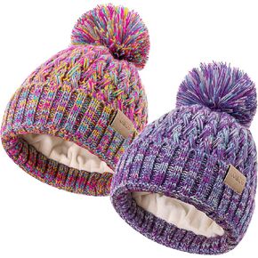 Baby Beanie Hats with 2-Pack,Warm Winter Hats for Boys and Girls,Infant Fleece Lined Toddler Baby Hats for 0-36 Month