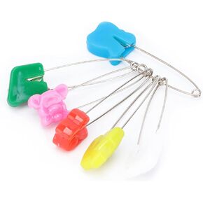 Stainless Steel Diaper Pins with Plastic Safety Locks, Assorted Color Nappy Sewing Knitting Fabric Pins, Suitable for Baby Adult Cloth Traditional Diapers (6 Colorful Animal Head
