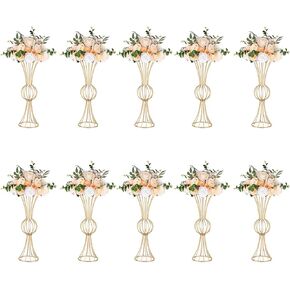 مزهرية معدنية ذهبية من NUPTIO، قطعتان من قطعة مركزية بوق هندسي بطول 23.6 بوصة لحفلات الزفاف وديكورات الطاولة وديكور المنزل in Kuwait