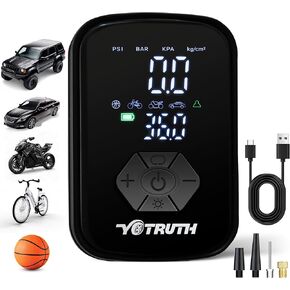 Air Compressor Portable Tire Inflator 150PSI Inflate Electric Bike Pump Digital Pressure Gauge, Fast Inflate Pump for Car, Motorcycle, Bicycle, and Ball with LED Light