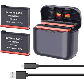 360 X3 Battery(2 Packs) with Fast Battery Charger Hub Campatible with Insta 360 X3 Battery 1800mAh,Quick Portable 2 Channel Battery Charging Storage Station with Misro SD Card Accessories Slots