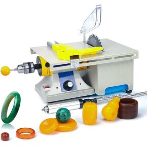 750W Mini Table Saw and Polisher - 110V Lapidary Saw, Adjustable Speed 0-10000 RPM, Dual Buffing Wheels, Flexible Shaft, Includes Accessories for Cutting and Polishing Rocks, Gems, Jade, Metal, Wood