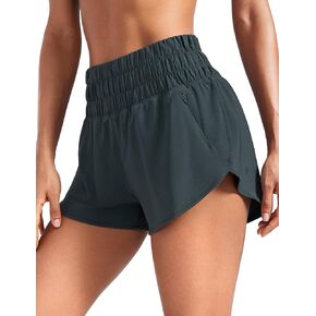 CRZ YOGA High Waisted Dolphin Running Shorts for Womens Mesh Liner Gym Workout Athletic Shorts with Zipper Pocket in Kuwait