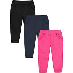 Resinta 3 Packs Toddler Girls' Pull-On Fleece Pants Winter Warm Girls' Fleece Joggers Active Girls and Toddlers' Sweatpants