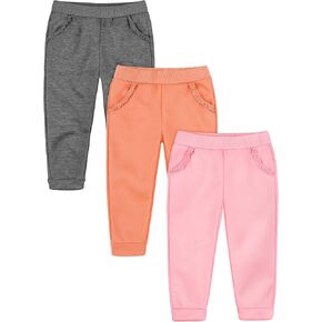 Resinta 3 Packs Toddler Girls' Pull-On Fleece Pants Winter Warm Girls' Fleece Joggers Active Girls and Toddlers' Sweatpants